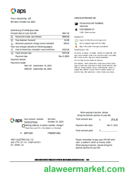 Arizona APS electricity proof of address utility business bill SCR